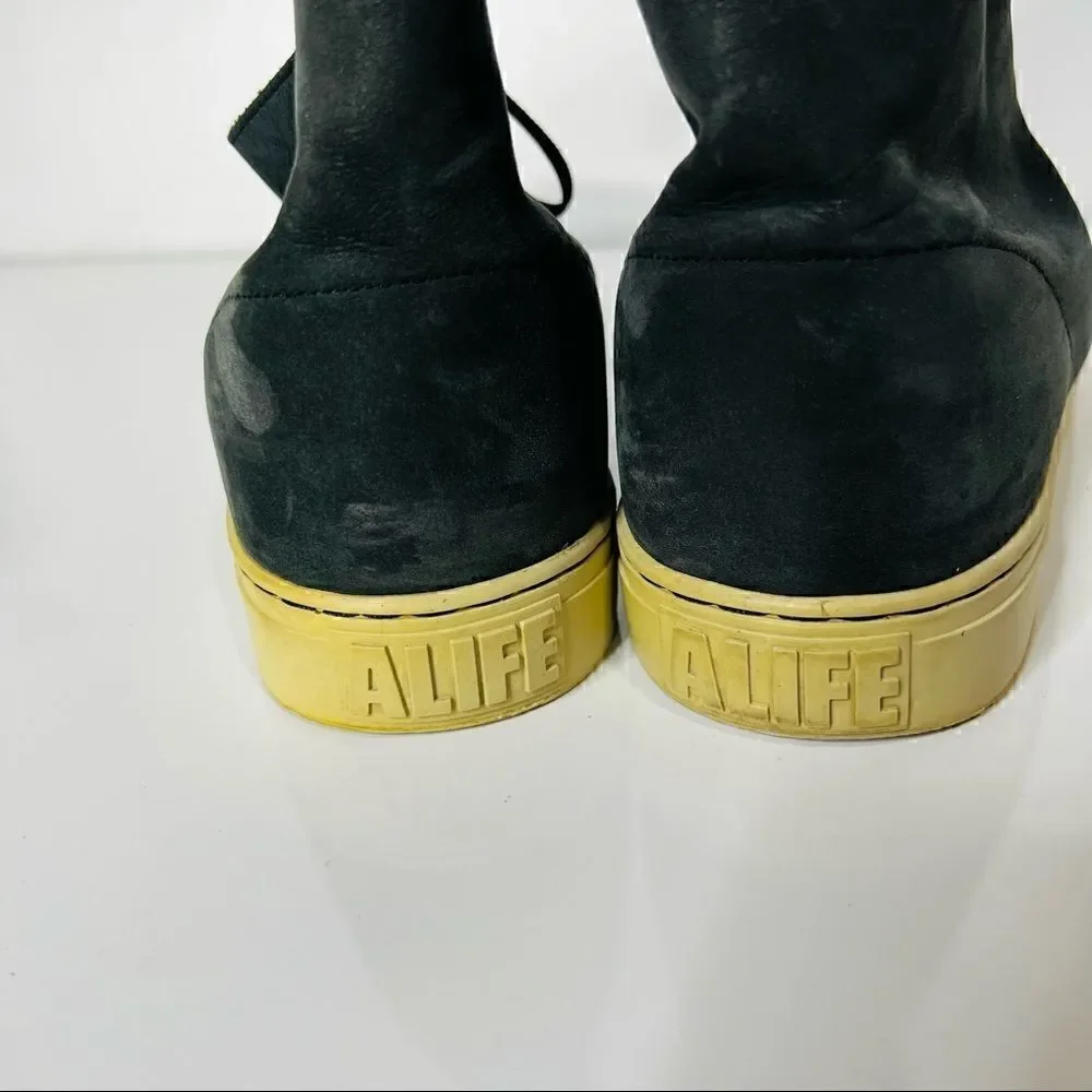 ALIFE Chuck Shepard Black Butter Soft Leather High Top Sneakers